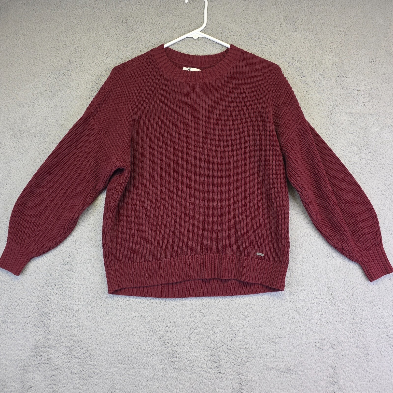 Hollister Sweater Womens S Maroon Balloon Sleeve Crew Neck Chunky Loungewear